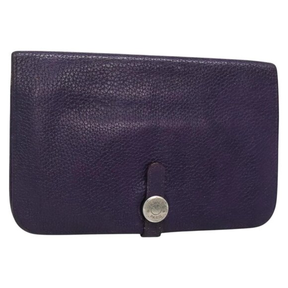 HERMES Dogon GM Wallet Leather Purple Silver Auth hk2954 - Picture 1 of 16